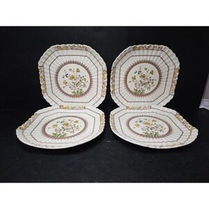 Copeland Spode Buttercup Square Luncheon Plates, Set of 4, Vintage Old Backstamp